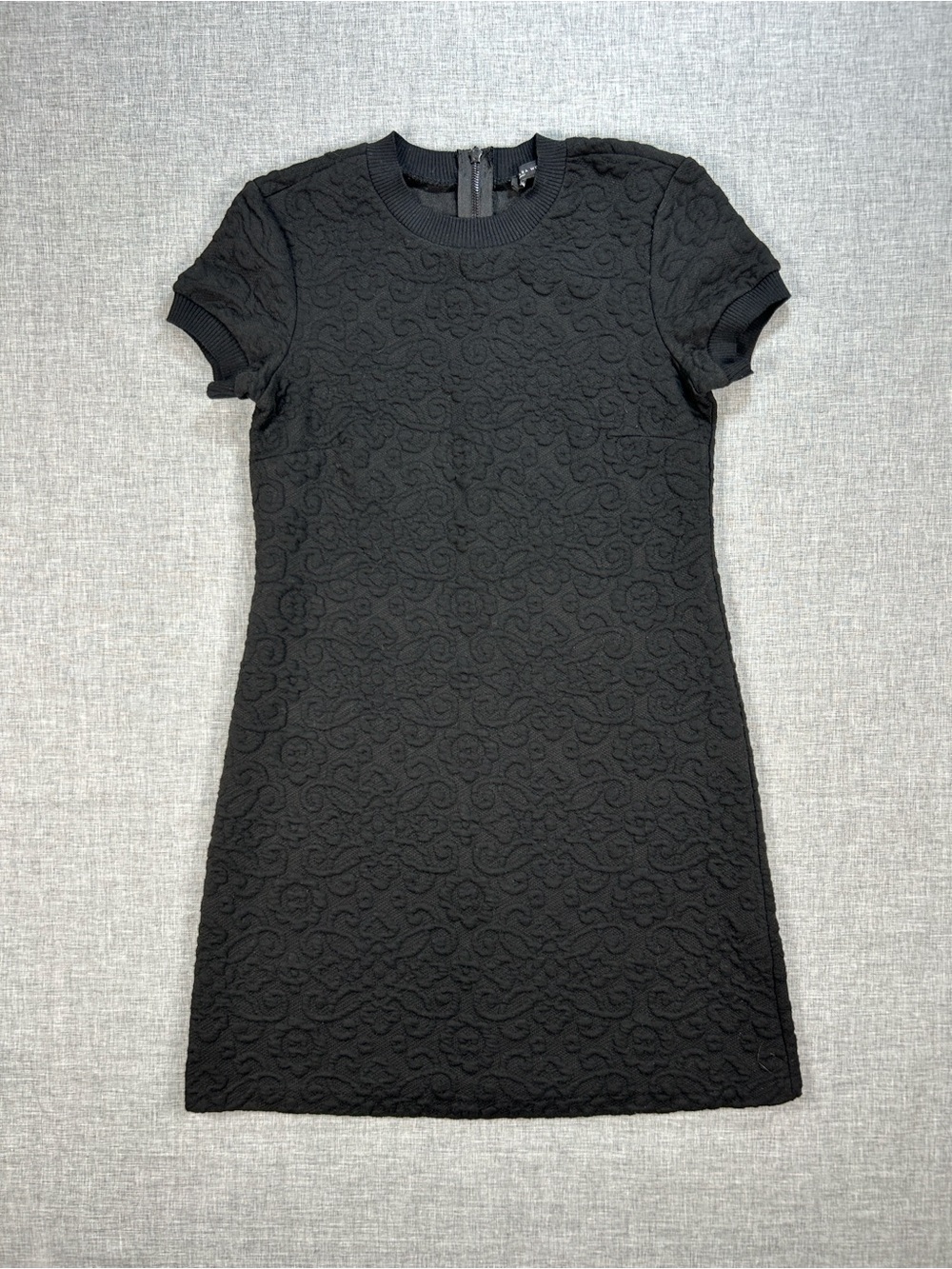 Zara Woman Black Raised Floral Jacquard Short Sleeve Shift Dress S